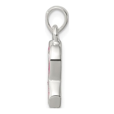 Sterling Silver Pink Enamel Ribbon Pendant – view 3