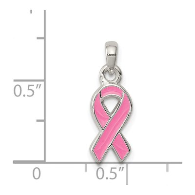 Sterling Silver Pink Enamel Ribbon Pendant – view 4