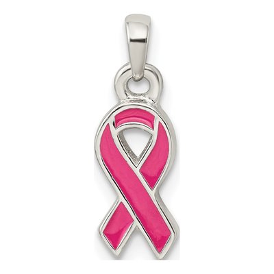 Sterling Silver Pink Enamel Ribbon Pendant – view 5