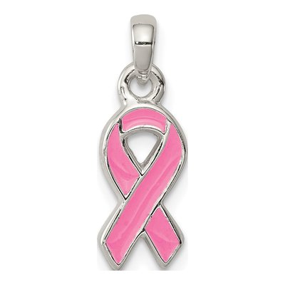 Sterling Silver Pink Enamel Ribbon Pendant