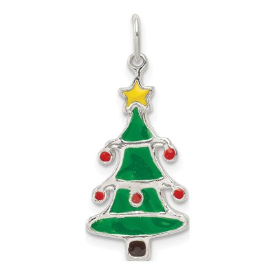 Sterling Silver Enamel Christmas Tree Pendant