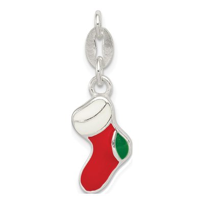Sterling Silver Enamel Christmas Stocking Charm