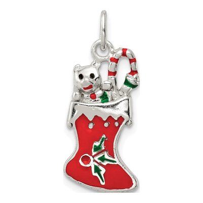 Sterling Silver Enamel Christmas Stocking Pendant