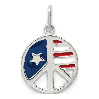 Sterling Silver Enamel American Flag Peace Pendant