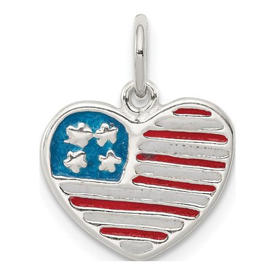 Sterling Silver Enamel American Flag Heart Pendant