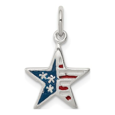 Sterling Silver Enamel American Flag Star Pendant