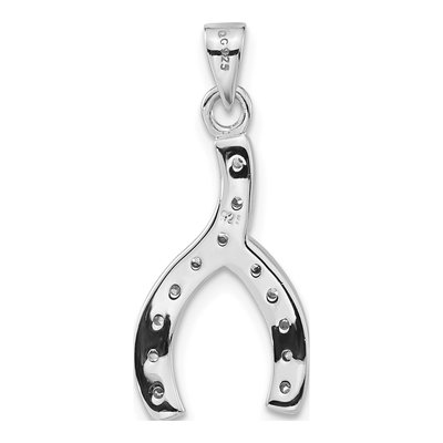 Sterling Silver CZ Wishbone Pendant – view 4