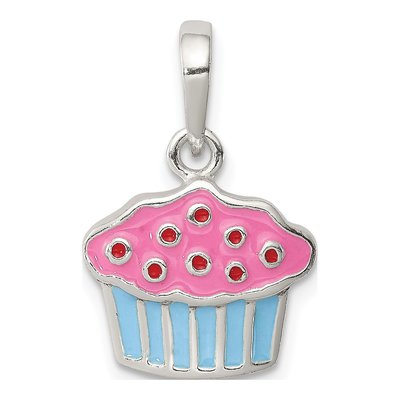 Sterling Silver Enamel Cupcake for Kids Pendant