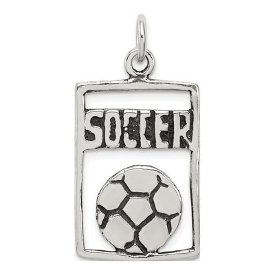 Sterling Silver Antiqued Soccer Rectangle Pendant