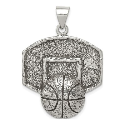 Sterling Silver Basketball Backboard Pendant