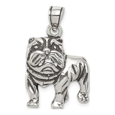 Sterling Silver Antiqued Bulldog Pendant