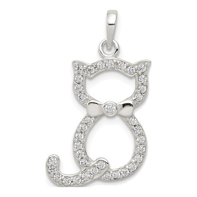Sterling Silver CZ Cat Pendant