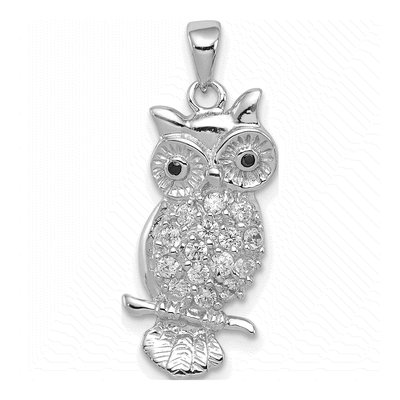 Sterling Silver CZ Owl Pendant