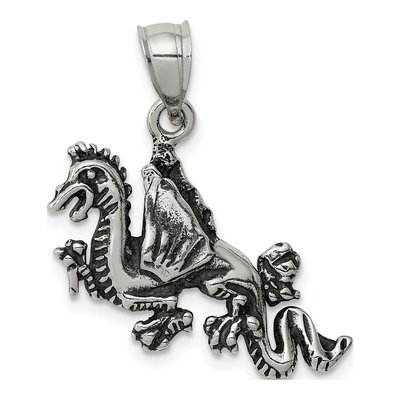 Sterling Silver Antiqued Flying Dragon Pendant