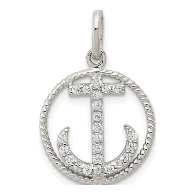 Sterling Silver CZ Anchor Pendant