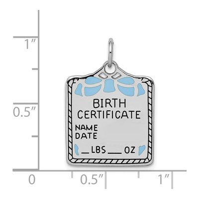 Sterling Silver Blue Birth Certificate Charm – view 5