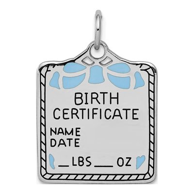 Sterling Silver Blue Birth Certificate Charm