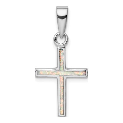 Sterling Silver Lab-Created Opal Cross Pendant
