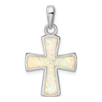 Sterling Silver Lab-Created Opal Cross Pendant