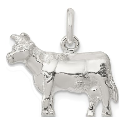 Sterling Silver 3D Cow Pendant