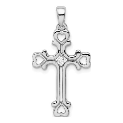 Sterling Silver CZ Heart Cross Pendant