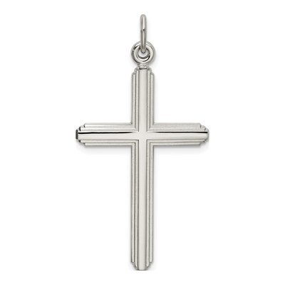 Sterling Silver Grooved Cross Pendant