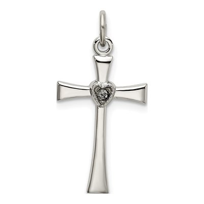 Sterling Silver CZ Heart Cross Pendant