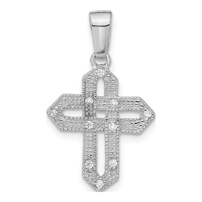 Sterling Silver CZ Woven Cross Pendant