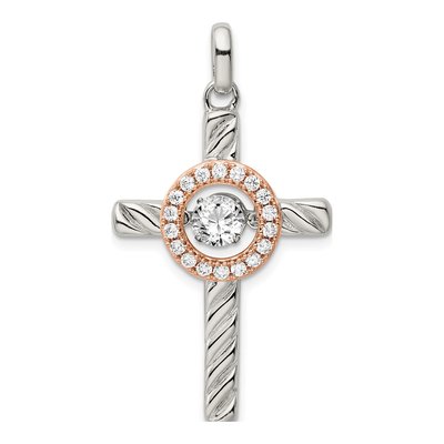 Rose Gold-Plated Sterling Silver CZ Cross Pendant