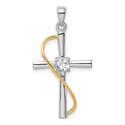 Gold-Plated Sterling Silver CZ Cross Pendant