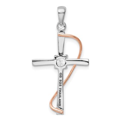 Rose Gold-Plated Sterling Silver CZ Cross Pendant – view 4