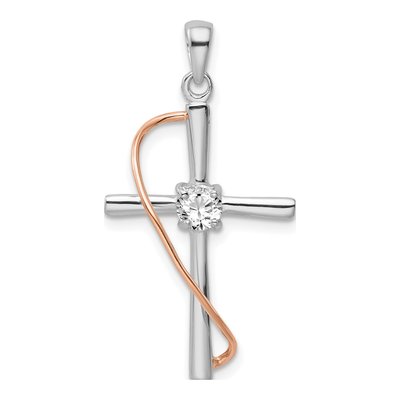 Rose Gold-Plated Sterling Silver CZ Cross Pendant