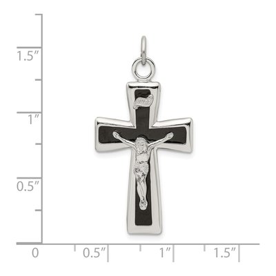 Sterling Silver Black Epoxy INRI Crucifix Pendant – view 5
