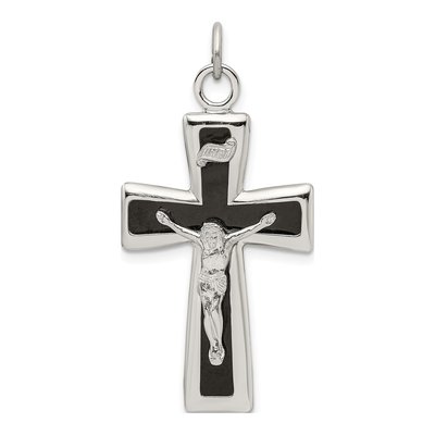 Sterling Silver Black Epoxy INRI Crucifix Pendant