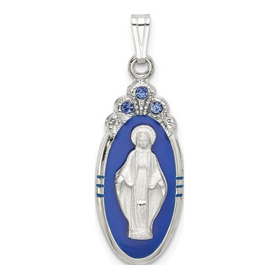 Sterling Silver Crystal Miraculous Medal Pendant