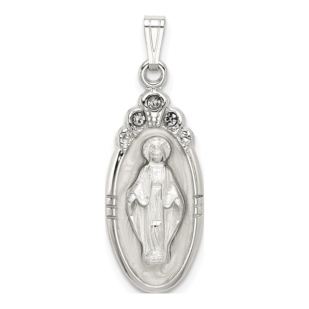 Sterling Silver Crystal Miraculous Medal Pendant