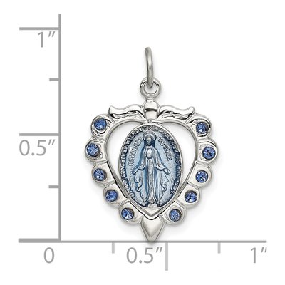 Sterling Silver Crystal Miraculous Medal Heart Pendant – view 5