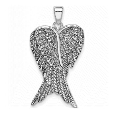 Sterling Silver Antiqued Angel Wing Pendant