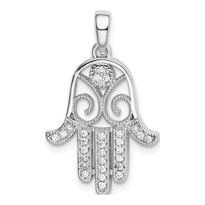 Sterling Silver CZ Chamseh Hamsa Pendant