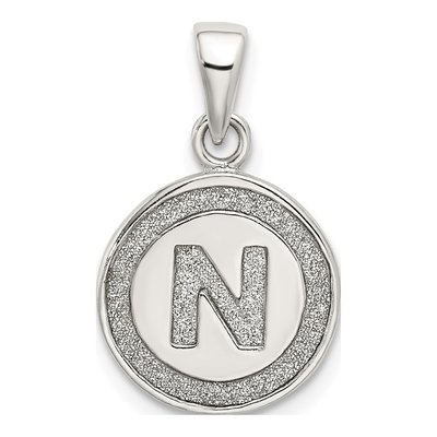 Sterling Silver Glitter Enamel Letter N Pendant