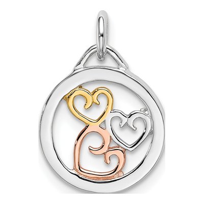 Sterling Silver Tri-Tone Hearts Pendant