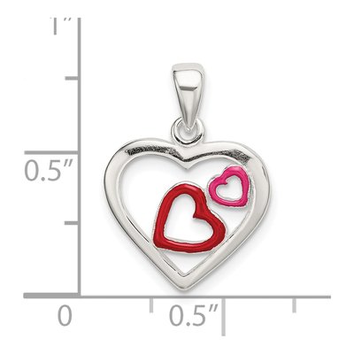 Sterling Silver Red Pink Enamel Hearts Pendant – view 5