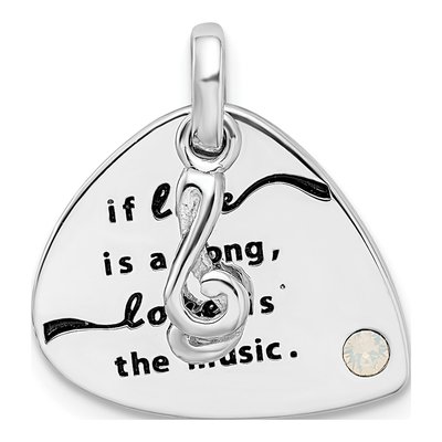 Sterling Silver Crystal Antique Guitar Pendant