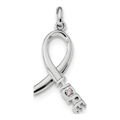 Sterling Silver CZ Hope Ribbon Pendant