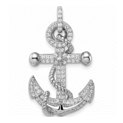 Sterling Silver CZ Anchor Pendant
