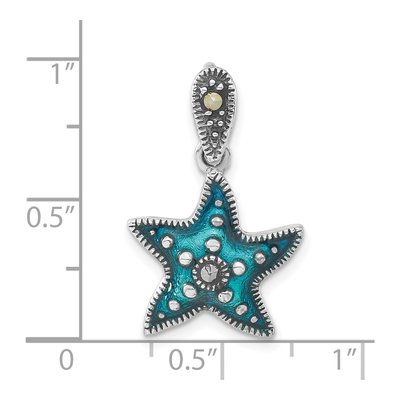 Sterling Silver Blue Epoxy Marcasite Star Pendant – view 4