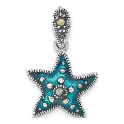 Sterling Silver Blue Epoxy Marcasite Star Pendant