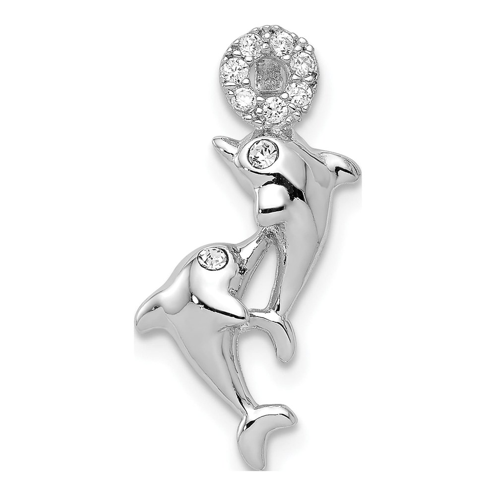 Sterling Silver Crystal Dolphins Slide Pendant