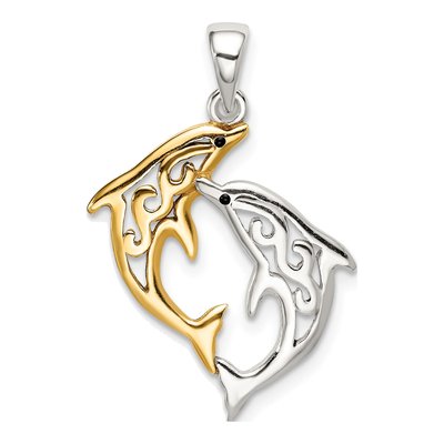 Sterling Silver Filigree Dolphins Pendant