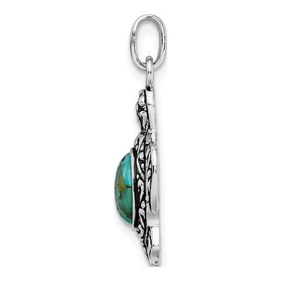 Sterling Silver Reconstructed Turquoise Turtle Pendant – view 3